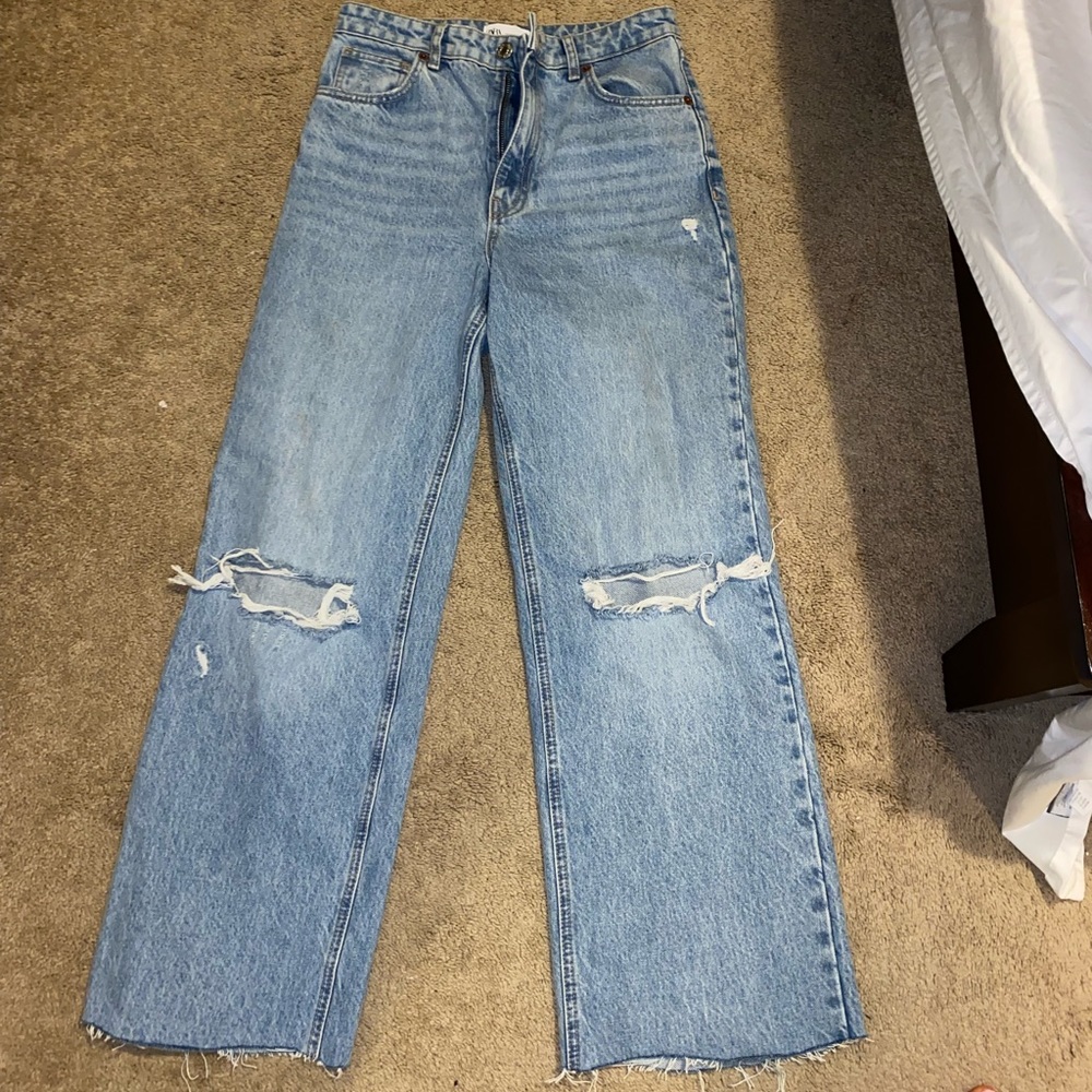 Zara Ripped Wide Leg Jeans